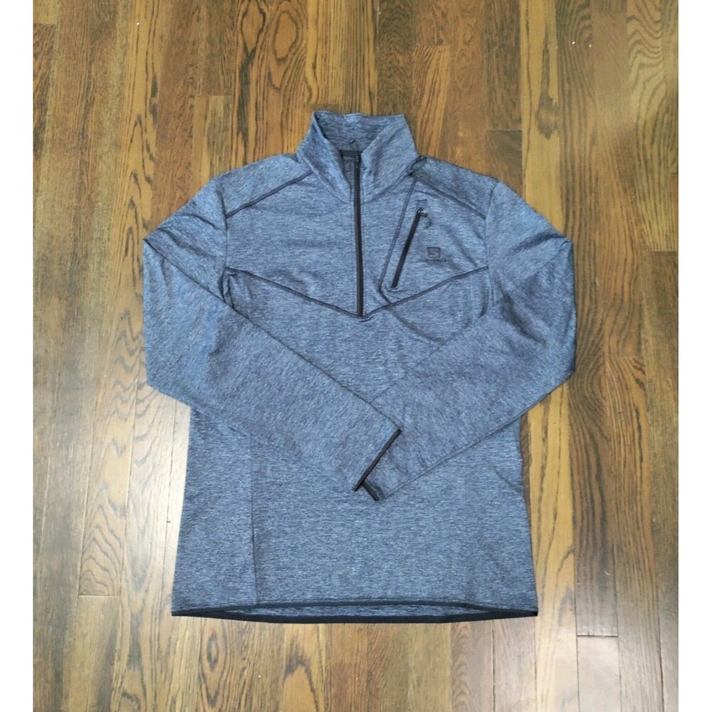 Salomon 1/4 Zip Performance Shirt Men's M Heathered Blue Long Sleeve Mock Neck